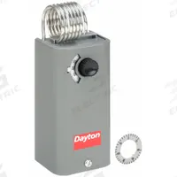 DAYTON Line Volt Mechanical Tstat: Heat or Cool, Steel, 30° to 110°F, 3.5°F, Hydraulic Air Coil (MPN 1UHH2). Key specifications — attr400419: 24 to 600V AC; attr400424: SPDT, Open/Close on Rise; attr400415: 30° to 110°F; attr400417: 3.5°F; attr400418: Hydraulic Air Coil; attr400408: Heat or Cool; attr408361: DAYTON; attr400410: Steel.