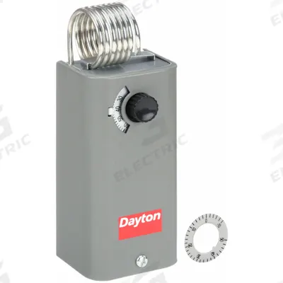 Dayton Line Volt Mechanical Tstat: Heat or Cool, Steel, 30° to 110°F, 3.5°F - Indoor Single-Stage Controls