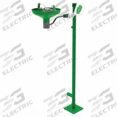 HUGHES SAFETY Plumbed Eyewash: Std, Floor Mnt, Eyes and Face Coverage, Uncovered, Push Plate, L85GSP. Key specifications — Activation: Push Plate; Brand: HUGHES SAFETY.