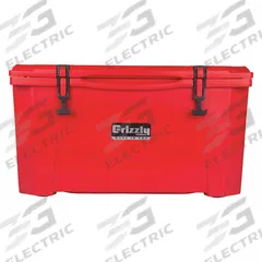 GRIZZLY COOLERS Marine Chest Cooler: Red, 72 Cans, 60 qt Cooler Capacity, 6 day Ice Retention (MPN 4400023). Key specifications — Brand: GRIZZLY COOLERS; Drain Plug: Not Included; Wheels Included (FILTER): No.