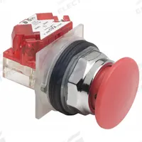 SCHNEIDER Mushroom Head Push Button: Non-Illuminated, Mushroom Head Profile, Metallic, 30 mm, 1NC (MPN 9001KR9R94H6). Key specifications — Brand: SCHNEIDER; Action: Maintained; Series: 9001K; Push Button Material Type: Metallic.