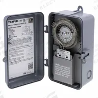 TORK Electromechanical Cycle Timer: 24 hr, 120V AC, SPDT, Mechanical (MPN 8001-N). Key specifications — Body Material: Resin; Indoor/Outdoor Usage: Outdoor; Brand: TORK.