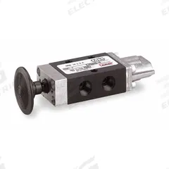 ARO Manual Air Control Valve: E, Four-Way / Two-Position, Button, Black, 26 scfm Flow Rate - Max (MPN E212HS). Key specifications — attr1092903: Black; attr1086905: Spring Return; attr1086907: E; attr1086914: Normally Open; attr1086904: Manual Air Control Valve; attr1086871: E212HS.