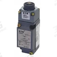 EATON Plunger Limit Switch: Plunger Actuator, Momentary/Momentary, Metallic, 8 ozf Op Force - Min (MPN E50BT1). Key specifications — Manufacturer Part Number: E50BT1; Brand: EATON; Electrical Connection: Screw Terminals; Action: Momentary/Momentary; Series: E50; Body Material Type: Metallic; Actuator Type: Plunger.