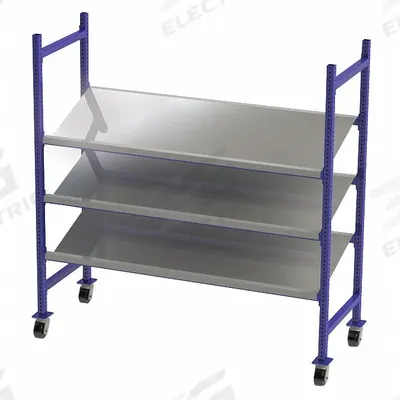 UNEX FLOW CELL Gravity Flow Rack: 76 in x 28 in x 72 in, Tilt, 3 Shelves - Tilted Solid-Deck Bolted Mobile Flow Racks