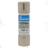 BUSSMANN Fuse: FNA Series, Midget, Time-Delay, 8 A, 125 V AC, 13/32 in x 1 1/2 in, Indicating (MPN FNA-8). Key specifications — Series: FNA; Brand: BUSSMANN.