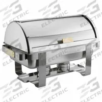 AMERICAN METALCRAFT Chafer: 8 qt Capacity, 24 1/2 in Overall Lg, 13 3/4 in Overall Wd, Roll-Top (MPN MACD3). Key specifications — Manufacturer Part Number: MACD3; Material: Stainless Steel; Product Type: Applause Chafer; Lid Attachment : Roll-Top; Brand: AMERICAN METALCRAFT; NSF Certified: No; Color: Silver.
