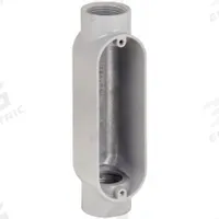 Conduit Outlet Body: Aluminum, 1 in Trade Size, C Body, 12 cu in Body Capacity, Threaded Hub (MPN RC100). Key specifications — Finish: Powder Coated; For Use With: IMC; Brand: RACO; Hub Style: Threaded.
