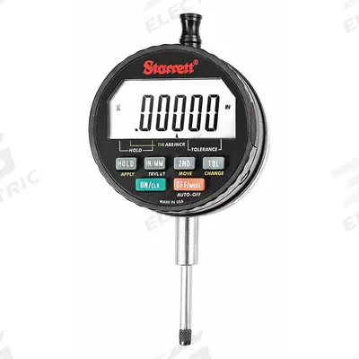 STARRETT Digital Indicator: 0 in to 1 in /0 mm to 25 mm, Inch/Metric, +/- 0.0001 in Accuracy - Digital Indicators with Non-Removable Flat Back