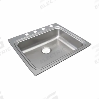 JUST MANUFACTURING Bowl Drop-In Sink: 25 in Overall Lg, 22 in Overall Wd, 4 1/2 in Bowl Dp - One-Bowl Counter-Mounted Kitchen & Bar Sinks without Faucets