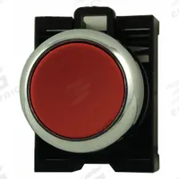 EATON Flush Push Button: Red, 22 mm Mounting Size, Metallic, Maintained (MPN M22M-DR-R). Key specifications — Brand: EATON; Action: Maintained; Series: M22; Push Button Material Type: Metallic.