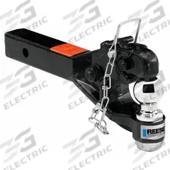 REESE Ball Mount w/ Pintle Hook: Hitch Mount, 12,000 lb Gross Vehicle Wt Capacity, Steel, III/IV/V (MPN 7024200). Key specifications — Vehicle Class: III; Shank Diameter: 2 in x 2 in; Material: Steel; Finish: Powder Coated; Brand: REESE.