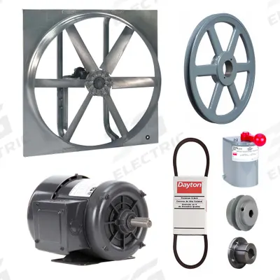Dayton Exhaust/Supply Fan: Belt Drive, 36 in Blade, 3/4 hp, Totally Enclosed, 208-230/460V AC - Belt-Drive Reversible Panel Fans with Drive Package