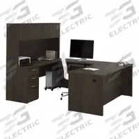 BESTAR U-Shaped Office Desk: Dark Chocolate, 71 1/8 in Overall Wd, 91 1/2 in Overall Dp (MPN 60897-79). Key specifications — Color: Dark Chocolate; Desktop Color: Dark Chocolate; Material: Particle Board; Product Material: Laminate Particle Board.