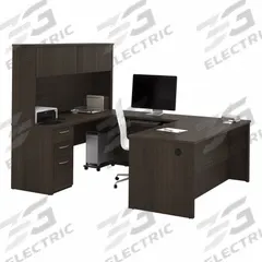 BESTAR U-Shaped Office Desk: Dark Chocolate, 71 1/8 in Overall Wd, 91 1/2 in Overall Dp (MPN 60897-79). Key specifications — Color: Dark Chocolate; Desktop Color: Dark Chocolate; Material: Particle Board; Product Material: Laminate Particle Board.