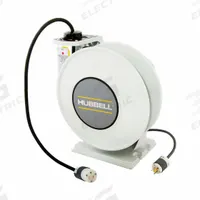 HUBBELL WIRING DEVICE-KELLEMS Extension Cord Reel: Ratchet Lock, 35 ft Cord Lg, 14 AWG, SJO, 5-15P (MPN HBLI35143C15). Key specifications — Retractable Cord Ending NEMA Configuration: Bare Wire; Feeder Cord Ending NEMA Configuration: 5-15P; Brand: HUBBELL WIRING DEVICE-KELLEMS.