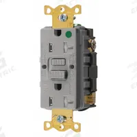 HUBBELL GFCI Receptacle: Hospital Grade, Duplex, 5-20R, Gray, GFCI, 125V AC, 20 A, 2 Pole / 3 Wire (MPN GFRTW83GRY)