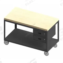 DURHAM MFG Workbench: Fixed Ht, Butcher Block, 60 in x 30 in, 1,200 lb Overall Load Capacity (MPN HMT-3060-2-MT-2DR-95). Key specifications — Assembly: Fully Assembled; Wheel Material: Polyurethane; Frame Material Finish: Powder Coated; Mobility: Casters; Height Adjustability: Fixed Height; Frame Construction: Welded Only; Brand: DURHAM MFG; Caster Mount Type: Plate.