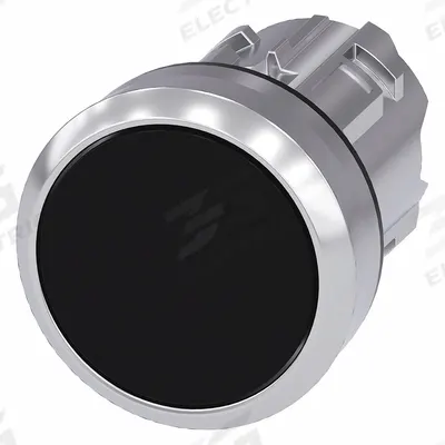 Siemens Flush Push Button: Black, 22 mm Mounting Size, Metallic - Flush-Mount & Recessed Push-Button Operators