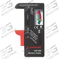AMPROBE Battery Tester: Battery Tester, Battery Tester, Analog Display Battery Testers, 15V/9V (MPN BAT-200). Key specifications — Brand: AMPROBE; Display Type: Analog; Batteries Tested: 15V.