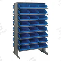 QUANTUM STORAGE SYSTEMS Pick Rack: 36 in x 24 in x 64 in, 2 Usable Sides, 16 Shelves, 48 Bins, Blue (MPN QPRD-209BL). Key specifications — Bin HxWxD: (48) 6 in x 11-1/8 in x 11-5/8 in; Frame Material: Steel; Frame Color: Gray; Bin Color: Blue; Brand: QUANTUM STORAGE SYSTEMS.