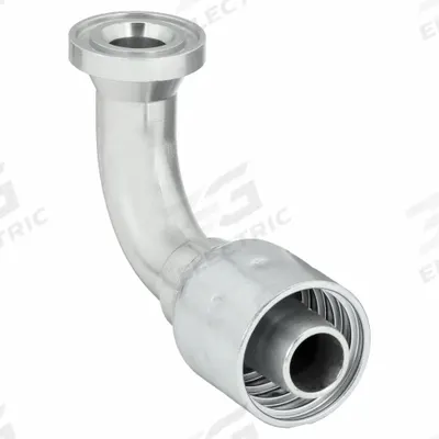 Parker Hydraulic Flange Fitting: 3/4 in Hydraulic Hose I.D., 3/4 in Hydraulic Flange Size - Crimpable 90° Elbow, Hydraulic Flange Fittings
