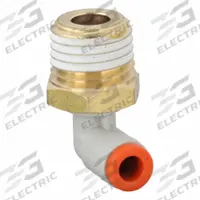 SMC Push-Fit Elbow Fitting: 5/32 in OD x 1/4 in Pipe Size, Push-to-Connect x MNPT, Brass, White (MPN KQ2L03-35AS). Key specifications — Brand: SMC; Thread Size A: 1/4".