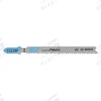 BOSCH Jigsaw Blade: 12, 3 5/8 in Blade Lg, Bi-Metal, Bi-Metal, T Shank, 1 Pieces, Thin Metal, 3 PK (MPN T121BF3). Key specifications — attr1097716: Thin Metal; attr1097715: Bi-Metal; attr1097719: 12; attr1097721: Bi-Metal; attr1097728: BOSCH.