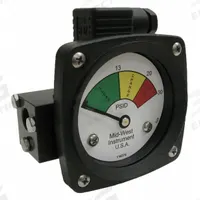 MIDWEST INSTRUMENT 3-Color Differential Pressure Indicator: 1,000 psig Max. Static Pressure, 522 (MPN 522A-030V-LA). Key specifications — Brand: MIDWEST INSTRUMENT; Accuracy: ±5% of Full Scale; Sensor Material: Viton; Housing Material: Aluminum; Transition Points: 0 psid to 13 psid (Green) / 13 psid to 20 psid (Yellow) / 20 psid to 30 psid (Red).