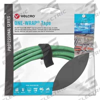 VELCRO BRAND Strap Roll: Strap Roll, Hook-and-Loop, 1 in Overall Wd, 75 ft Overall Lg - Back-to-Back Hook & Loop Rolls