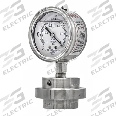 PIC GAUGES Pressure Gauge with Diaphragm Seal: 30 in Hg to 0 in Hg, 301L/3JJJ, 2 1/2 in Dial - Low-Pressure Dial Pressure Gauges with 316 SS Mini-Seal