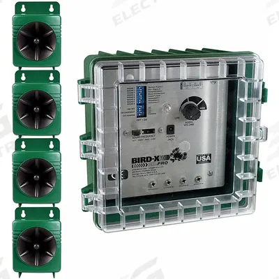 BIRD-X Electronic Bird Repeller: 3,600 sq ft Coverage Area, Wall Mount, Electric - Audio Bird Repellents