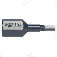 APEX Insert Bit: Insert Bit, Imperial, Hex Head, 1/8 in Bit Industry Size, Std, 1 3/8 in Overall Lg (MPN SZ-10-A). Key specifications — attr1119808: 1/8 in; attr1119811: S2 Steel; attr1119815: Square; attr1119817: Standard; attr1119818: APEX; attr1119810: Impact Rated.