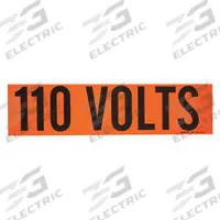 BRADY Conduit and Voltage Markers: 9 in Label Wd, 2 1/4 in Label Ht, 110 Volts, 1 Markers per Card (MPN 44101). Key specifications — Legend: 110 Volts; Brand: BRADY; Label Style: A.