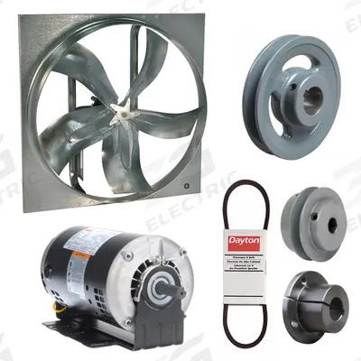 Dayton Exhaust Fan with Drive Package: Belt Drive, 20 in Blade, 3/4 hp, 6,348 cfm - Belt-Drive Panel Exhaust Fans with Drive Package