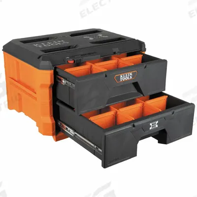 KLEIN TOOLS Tool Box: 16 3/8 in W x 14 3/8 in H x 22 5/16 in D, 2 Drawers, Polymer - MODbox Tool Boxes with Drawers