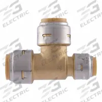 SHARKBITE MAX Push-Fit Tee Fitting: Tee, 3/4 in OD x 1/2 in OD x 1/2 in OD Size, Brass, Reducer (MPN UR444). Key specifications — Brand: SHARKBITE MAX.