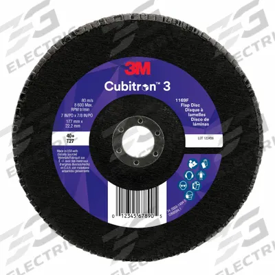 CUBITRON 3M CUBITRON 3 Abrasive Flap Disc: Type 27, 7" x 7/8", Ceramic, 40 Grit - Cool-Cutting Flap Discs for All Metals