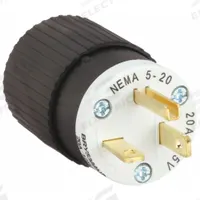 BRYANT Straight Blade Plug: 5-20P, 125V AC, 20 A, 2 Pole, 3 Blade, Black/White (MPN BRY5366NP)