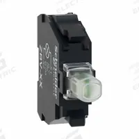 SCHNEIDER ELECTRIC Lamp Module: 22 mm Size, White, LED, 12 V AC Rating, No Transformer (MPN ZBVJ1). Key specifications — Compatible Operator: Selector Switch; Compatible with Series: XB5; Terminal Connection Type: Screw Clamp Terminals; Brand: SCHNEIDER; Manufacturer Part Number: ZBVJ1; Includes Bulb: Bulb Included.