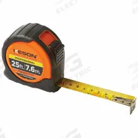 KESON Tape Measure: Nonmagnetic Single Hook Tip, 25 ft, Plastic with Rubberized Grip (MPN PGPRO10M25V). Key specifications — attr935324: KESON; attr942259: High-Visibility Orange; attr935326: Finger Brake; attr935328: 1/100 ft; attr935329: Centimeters; attr935337: SAE/Engineers Scale; attr936607: Manual Lock; attr972446: Inch/Engineer's Scale.