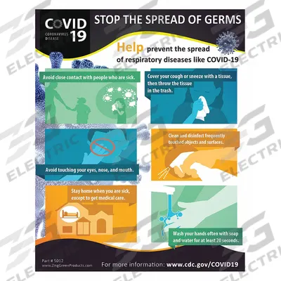 COVID-19 Safety Poster: 22 in Nominal Sign Size, No Protective Coating - COVID-19 Stop the Spread of Germs Posters
