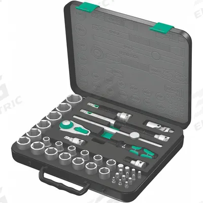 WERA Socket Wrench Set: 1/2 in Drive, 38 Piece, 6-Point, SAE - SAE Socket Sets with Drive Tools