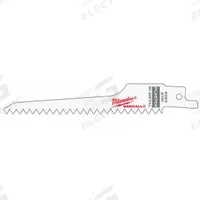 MILWAUKEE Reciprocating Saw Blade: 6 Teeth per Inch, 5 in Blade Lg, 0.05 in Blade Thick, 5 PK (MPN 48-00-5052). Key specifications — attr1109198: 6; attr1109200: Rigid for Straight Cuts; attr1109201: Tapered; attr1109209: MILWAUKEE.