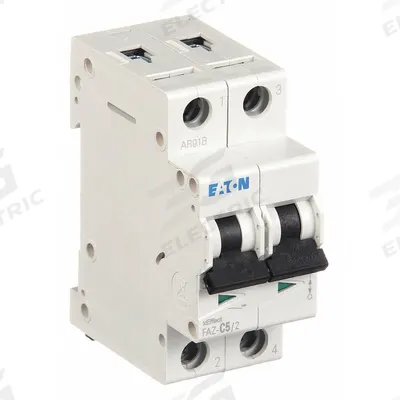 EATON Supplementary Protector: 5 A Amps, 96V DC, 15kA at 415V AC, Lug, FAZ, 277/480V AC - C-Curve, 2-Pole UL1077 DIN Rail-Mount Supplementary Protectors