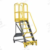 COTTERMAN Rolling Ladder: 7.5 ft Platform Ht, Partially Assembled, Foot-Activated Step Lock, Steel (MPN WMX09R37A6FGP3). Key specifications — Brand: COTTERMAN; Color: Yellow; Handrail Configuration: Double Handrails.