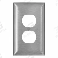 LEVITON Wall Plate: Duplex Outlet, 1 Gang, Std Size (MPN SLJ8-C). Key specifications — Brand: LEVITON; Material: Stainless Steel.