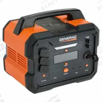 GENERAC Power Station: 1,600 W Rated Watt, 3,200 W Surge Watt, 1,086 Wh Capacity, 3 AC Receptacles (MPN 8025). Key specifications — Parallel Configuration Capable: Yes; Includes: AC Charge Cord; Includes Wireless Charging: Yes.
