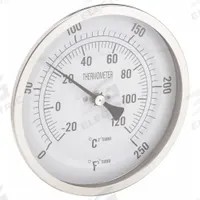 APPROVED VENDOR Dial Thermometer: 0°F to 250°F /-20°C to 120°C, ±1% Accuracy, 2.5 in Stem Lg (MPN 1NGE2). Key specifications — Accuracy: ±1 %; Brand: APPROVED VENDOR.