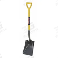 WESTWARD Square Point Shovel: Steel Blade, 14 ga, D-Grip Handle Type, Fiberglass Handle (MPN 12V171). Key specifications — Blade Color: Black; Handle Color: Yellow; Blade Material: Steel.